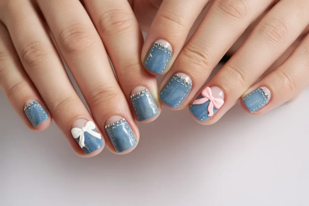 Denim Bow Nails