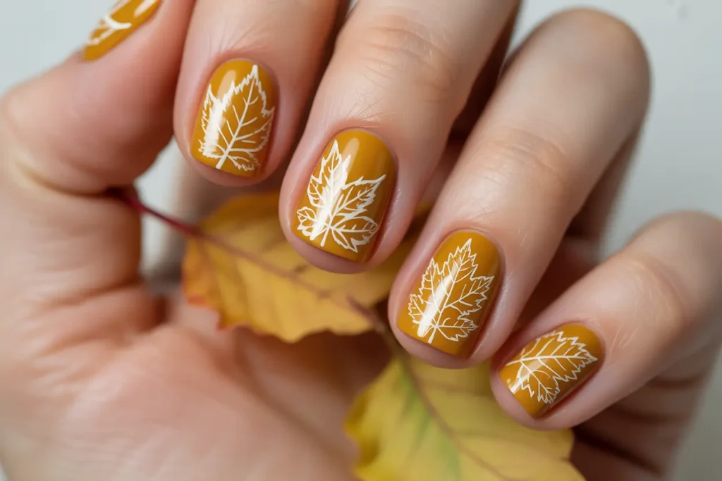 Mustard Yellow with White Leaf Art