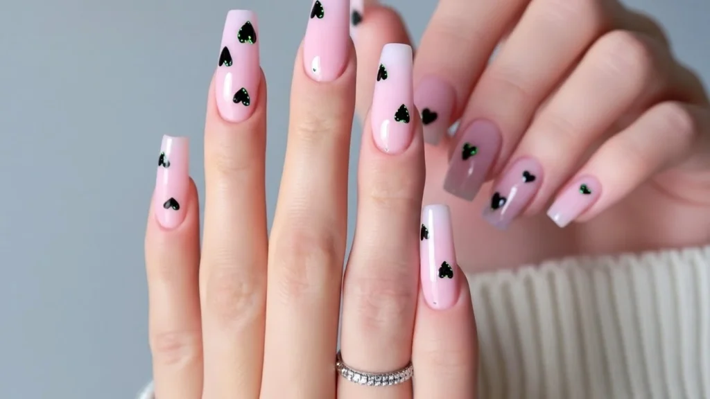 Black and Pink Valentine Nails