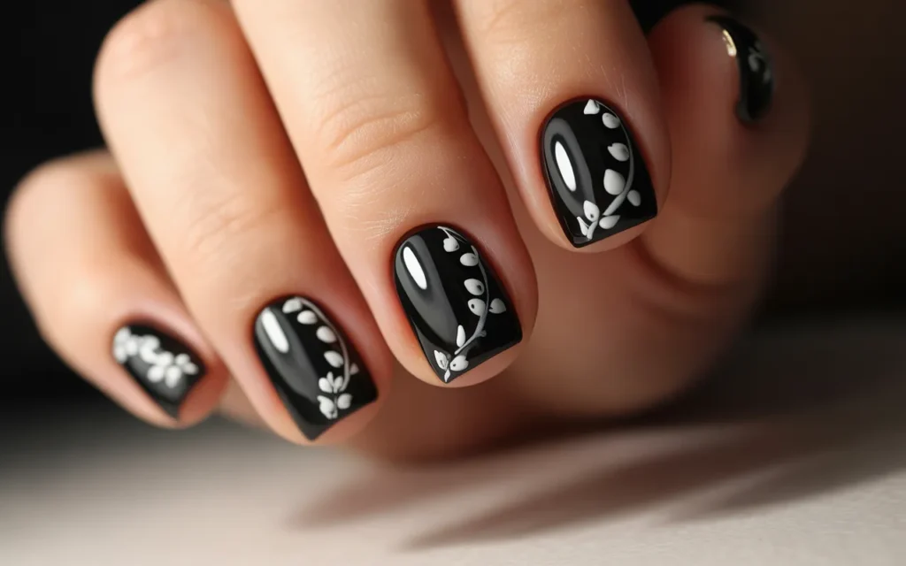 Black with White Floral Design