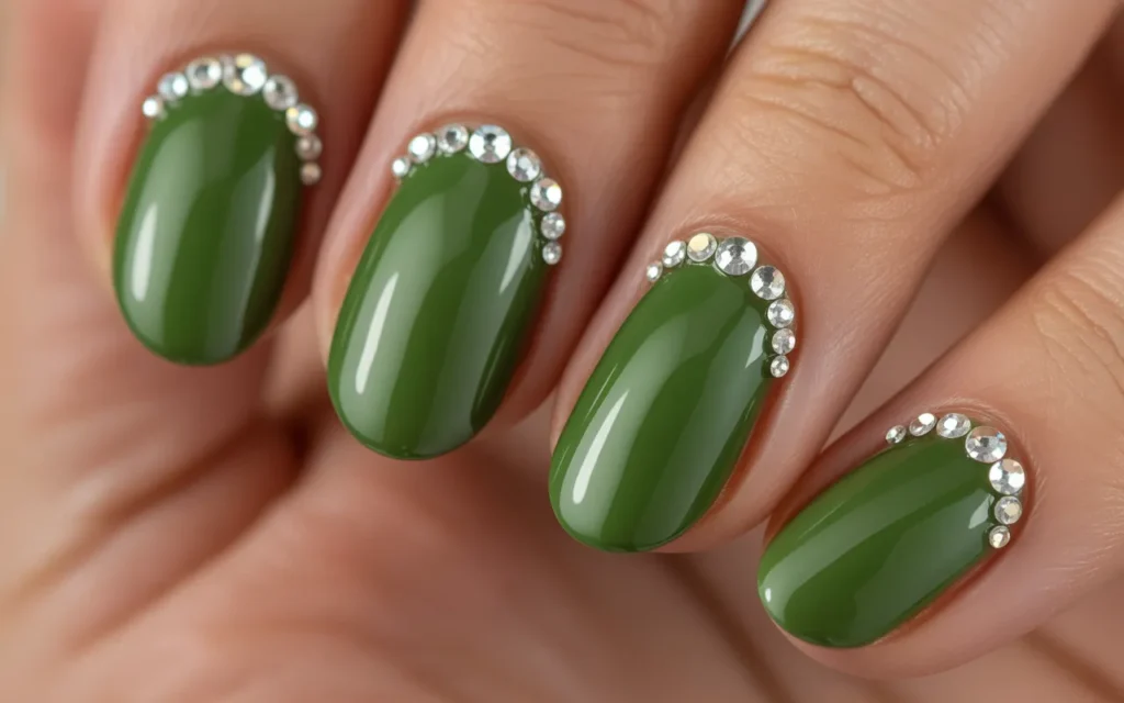 Jade Nails with Rhinestones