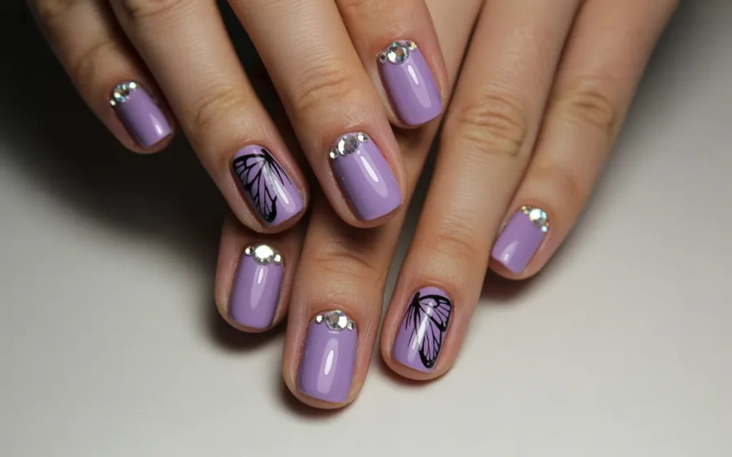 Butterfly Nail Design with Rhinestones