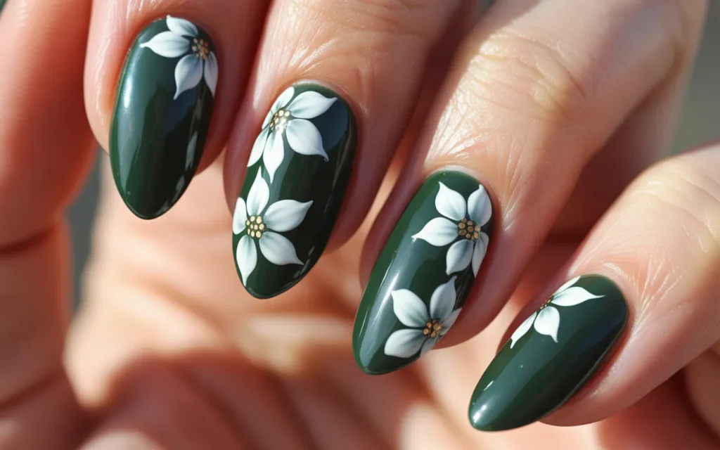 Dark Green with White Flowers