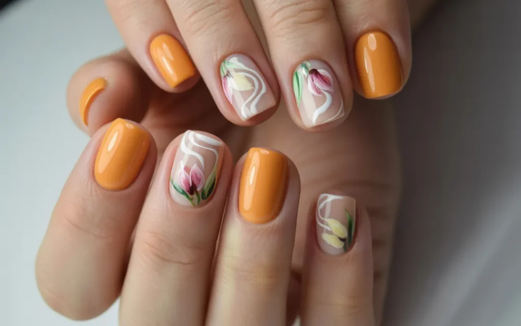 Swirly Orange with White Flowers