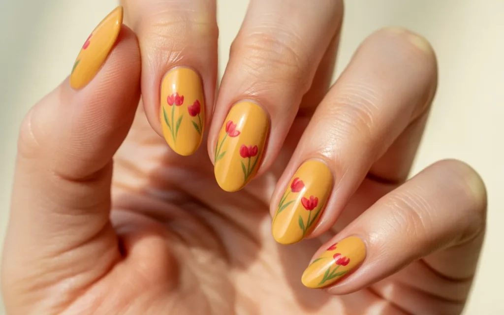 Honey Yellow with Red Flowers