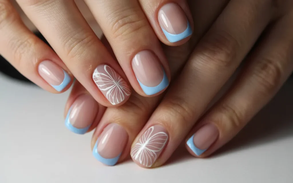 Blue French Butterfly Nails