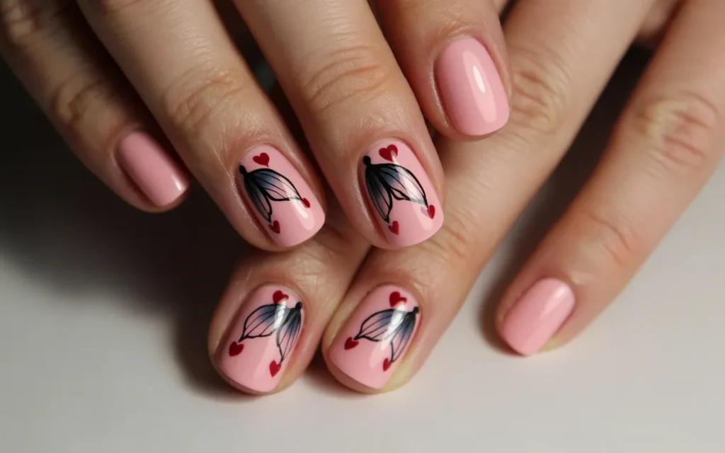 Butterfly Nail Design with Hearts