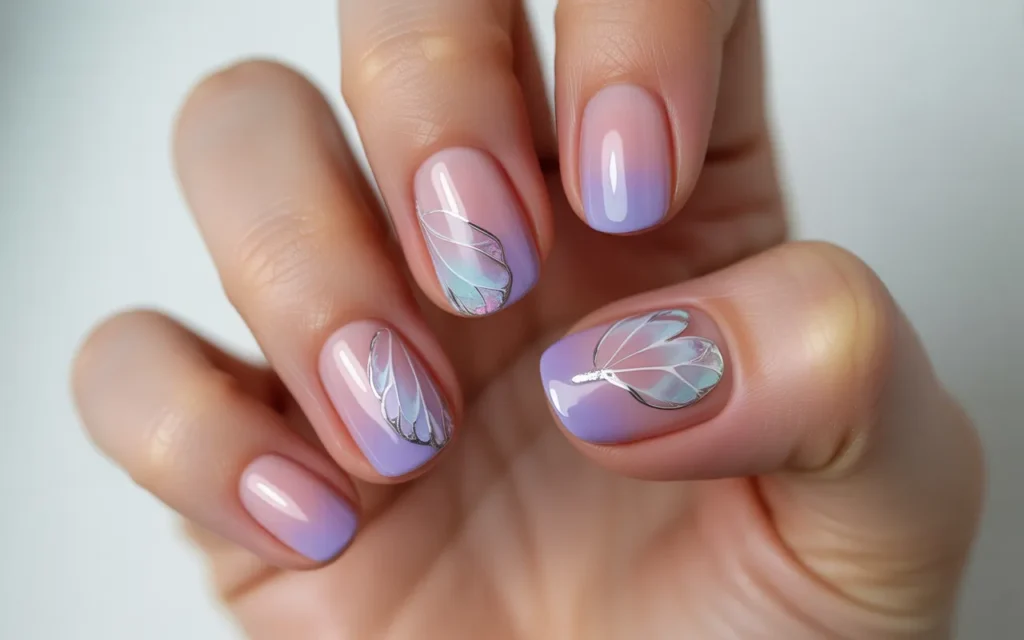 Pastel Ombre Butterfly Nails