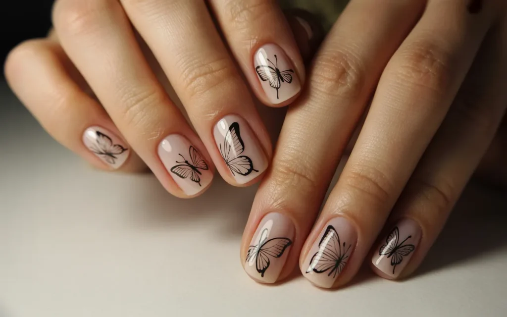 Neutral Butterfly Nail Art