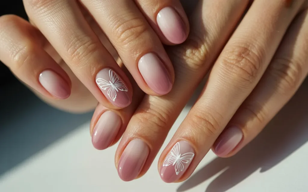 Butterfly Nail Design with Ombre Glow
