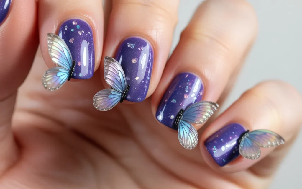 Sparkly Purple Butterfly Nails