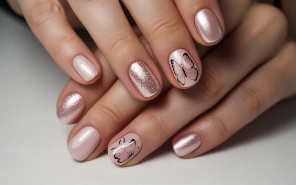 Butterfly Nail Design with Mixed Textures