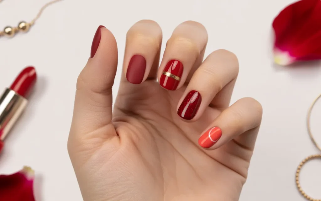Mix and Match Red Nails