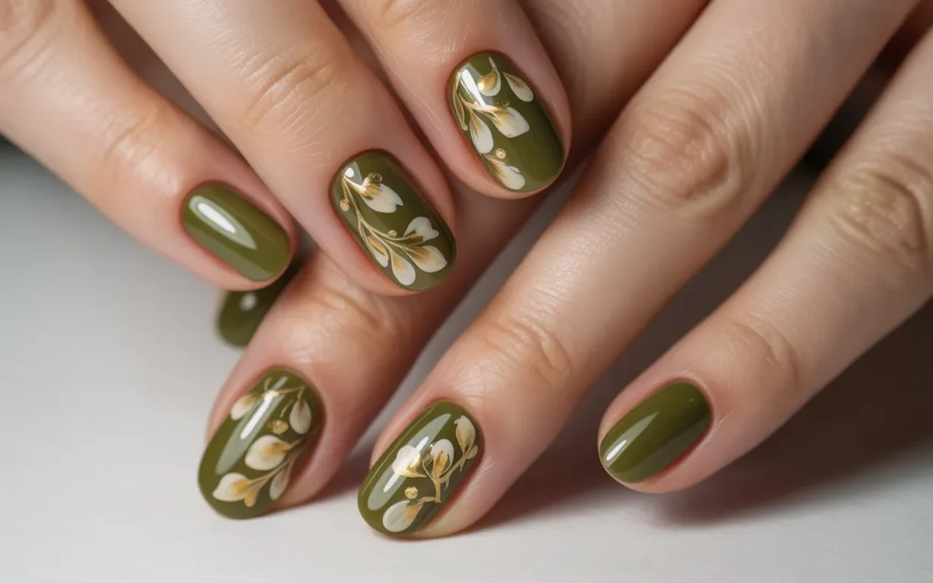 Olive Green with Floral Pattern